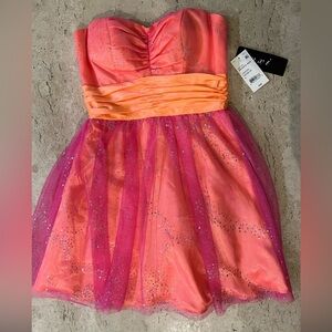 MXI Juniors Sleeveless Party Dress Fuchsia and Orange with Sparkles Size 3